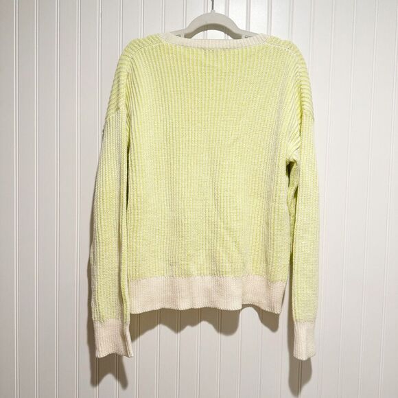 Evereve Riane V Neck Pullover Sweater Neon Yellow White - Picture 6 of 6